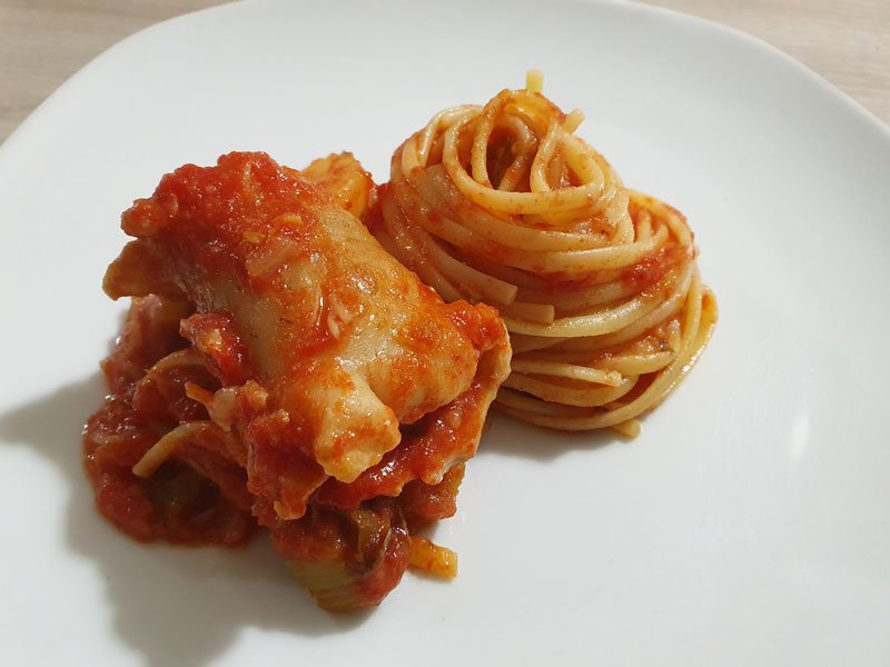 Pasta col sugo di ventricelle di stocco